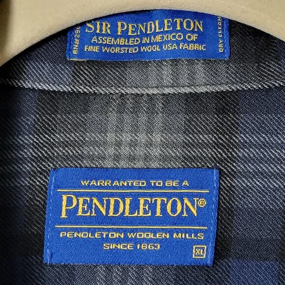 Pendleton Mens Sire Pendleton Blue Plaid Wool Long Sleeve Button Down Shirt XL - Picture 7 of 7